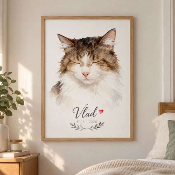 Watercolour Cats Memorial Portrait Keepsake